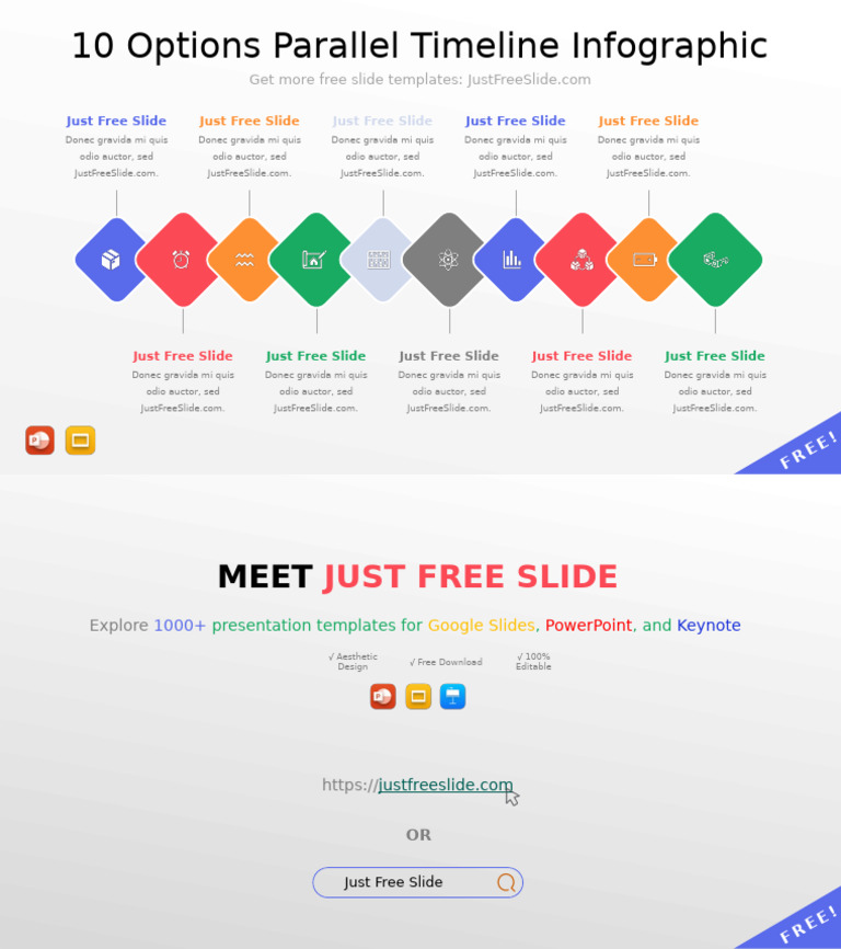 10 Options Parallel Timeline Infographic by Justfreeslide | PDF