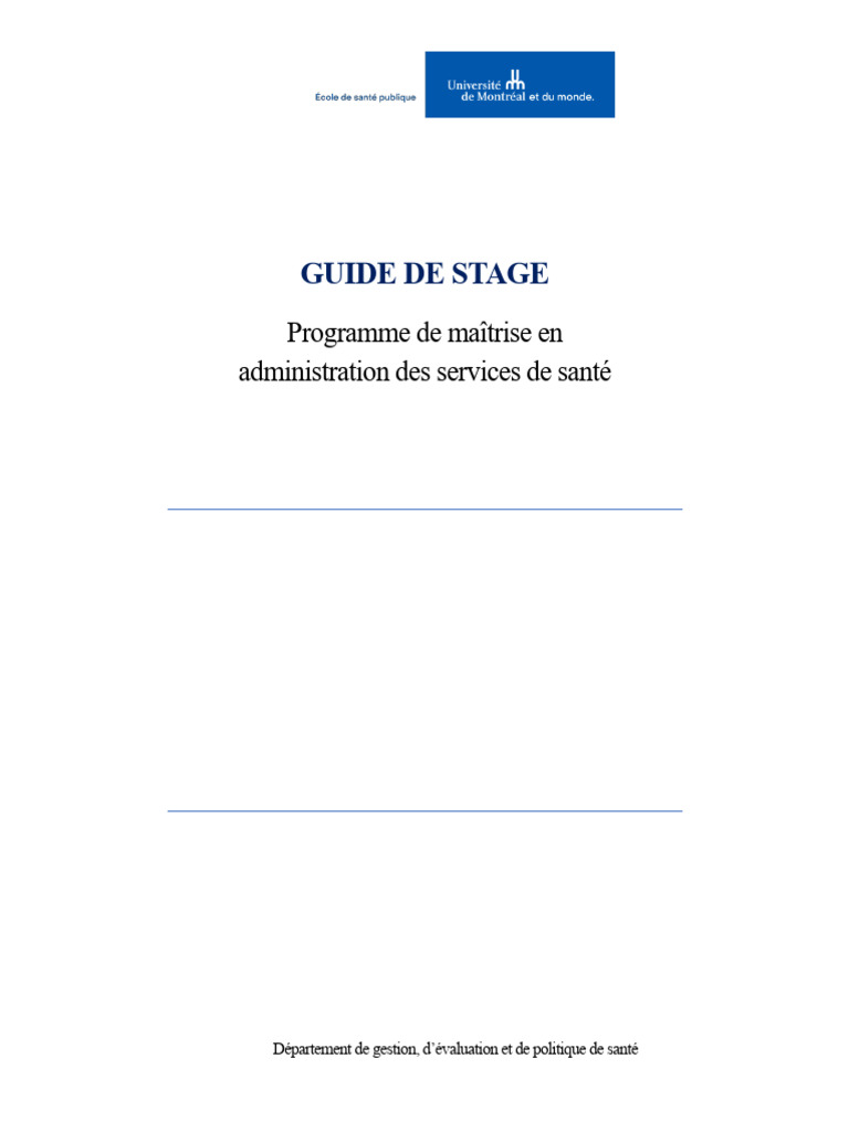 Guide de stage en administration santé | PDF | Apprentissage ...
