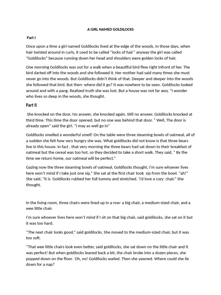 A Girl Named Goldilocks | PDF | Goldilocks And The Three Bears