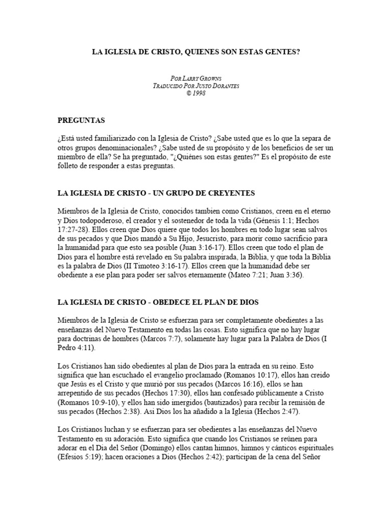 La Iglesia de Cristo: Creencias y Propósito | PDF | Cristo (título ...