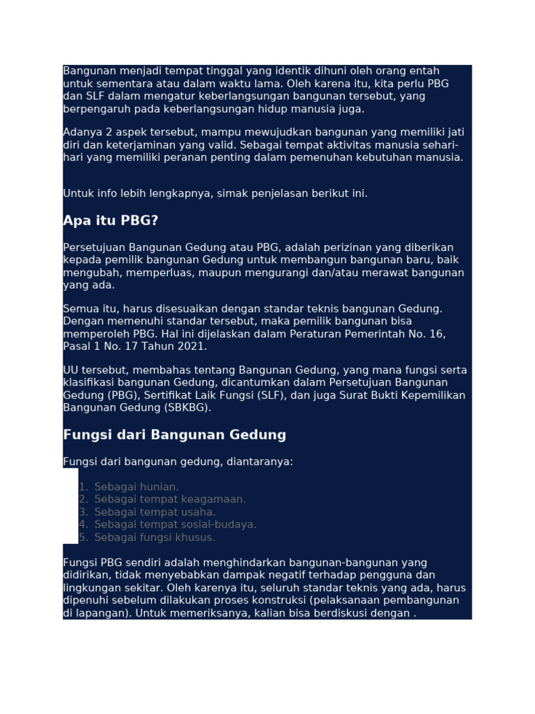 PBG dan SLF: Definisi dan Perbedaannya | PDF