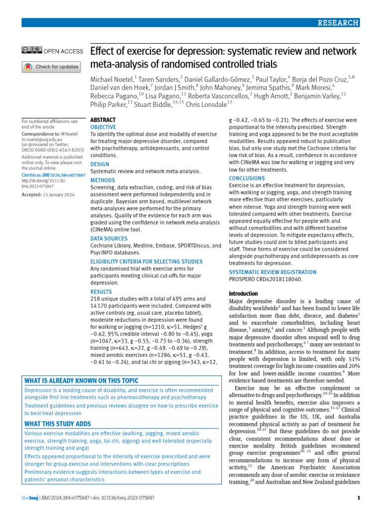 Effect of Exercise For Depression-Systematic Review and Network Meta ...