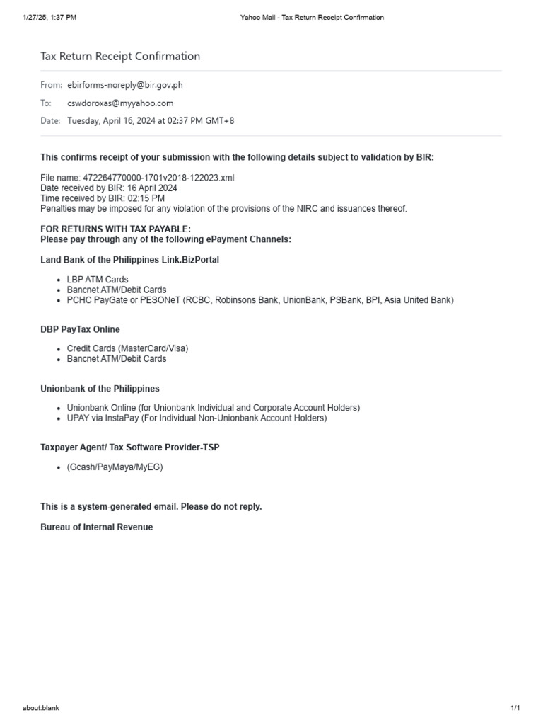 Tax Return Submission Confirmation Email | PDF