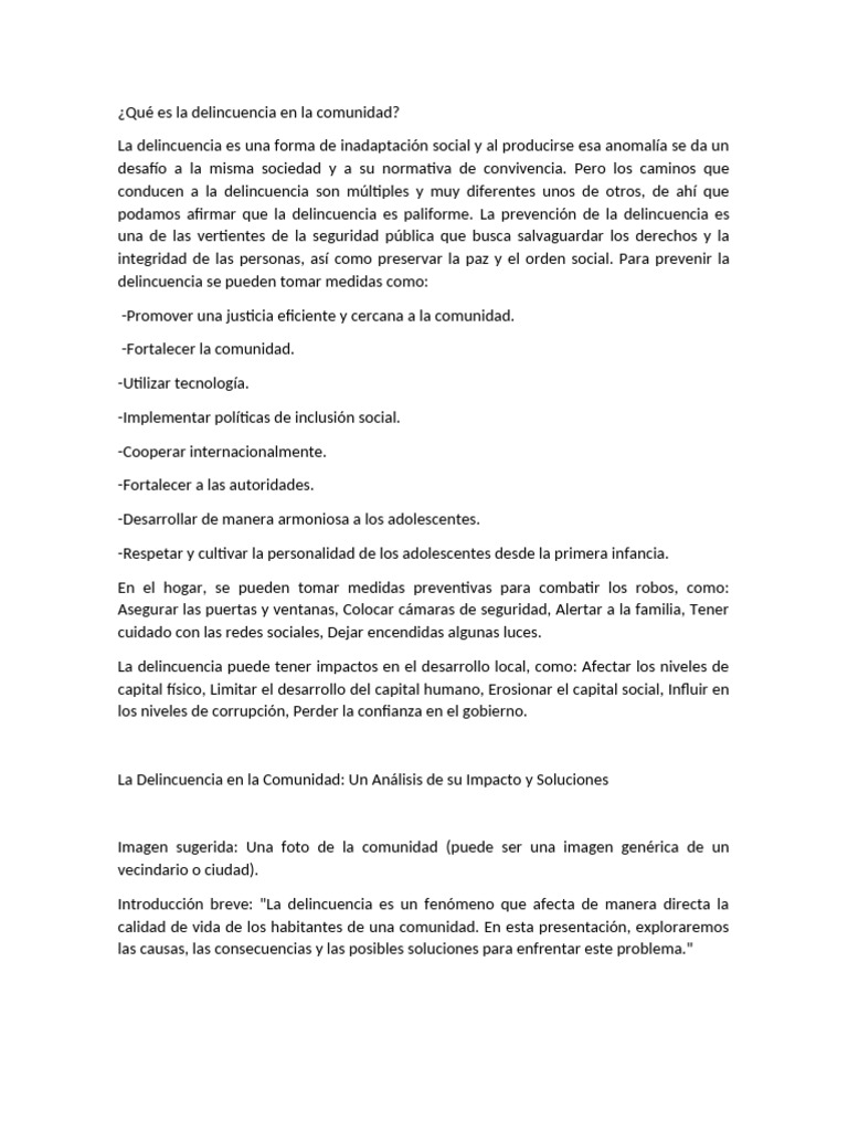 Delincuencia en la Comunidad: Causas y Soluciones | PDF | Violencia ...