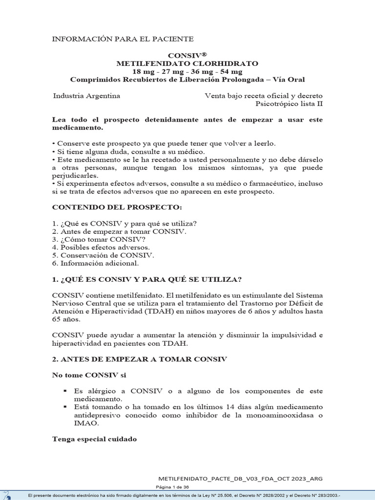 Información sobre CONSIV y metilfenidato | PDF | Desorden hiperactivo y ...