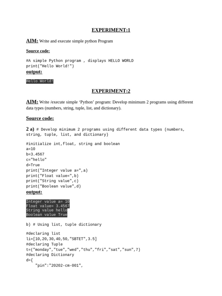 Python Programming Experiments Guide | PDF | Area | Boolean Data Type