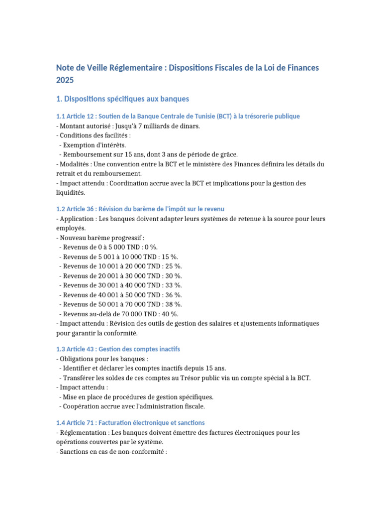 Dispositions Fiscales Loi de Finances 2025 | PDF | Banques | Crédit