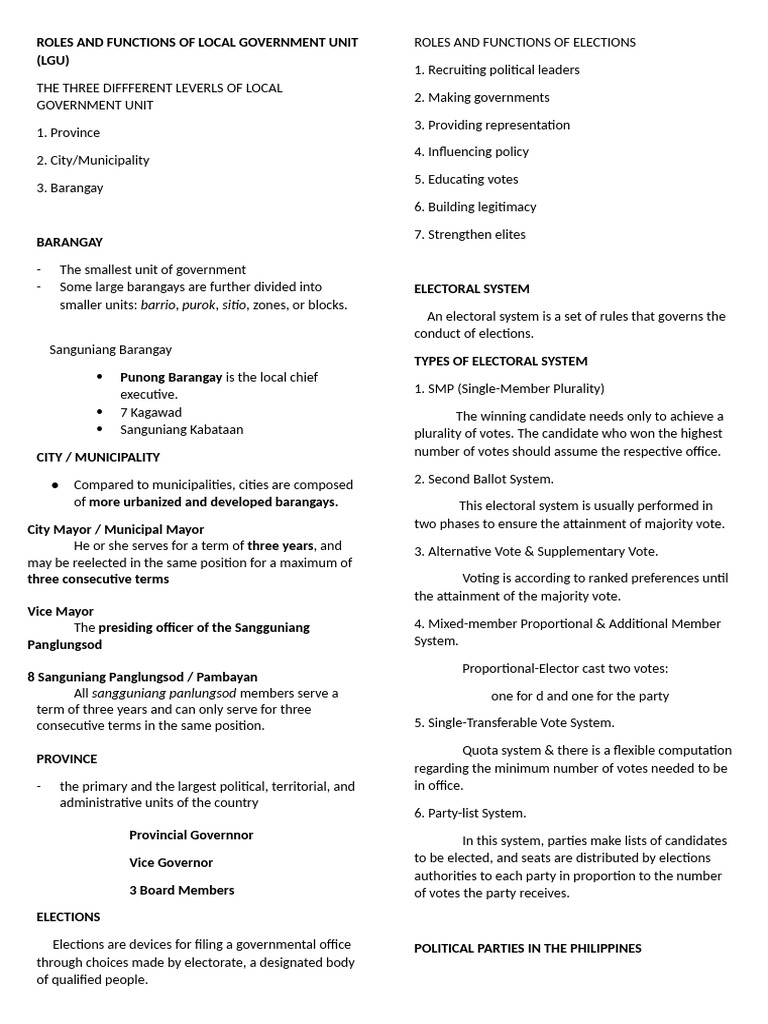 PPG Reviewer Q2 Lgu & Election | PDF | Voting | Local Government
