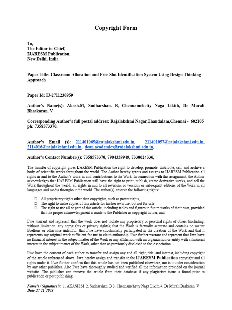 Copyright Form IJARESM Journal - Docx (1) - Removed | PDF | Copyright ...
