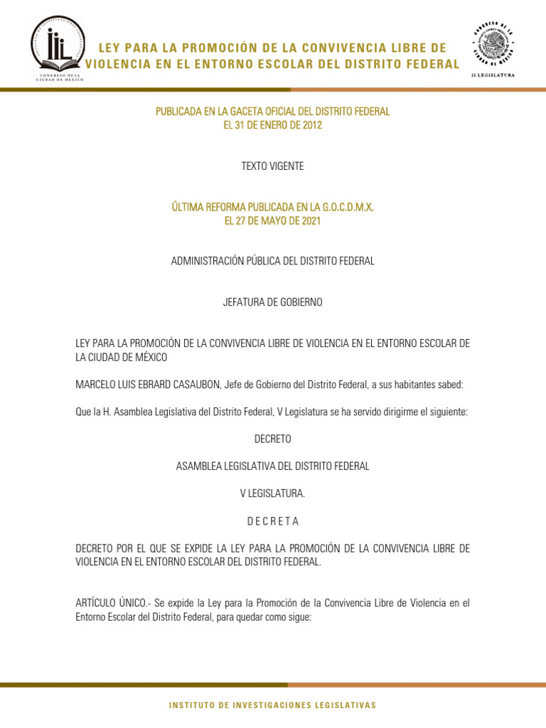 Ley de Convivencia Escolar sin Violencia | PDF | Abuso infantil | Violencia