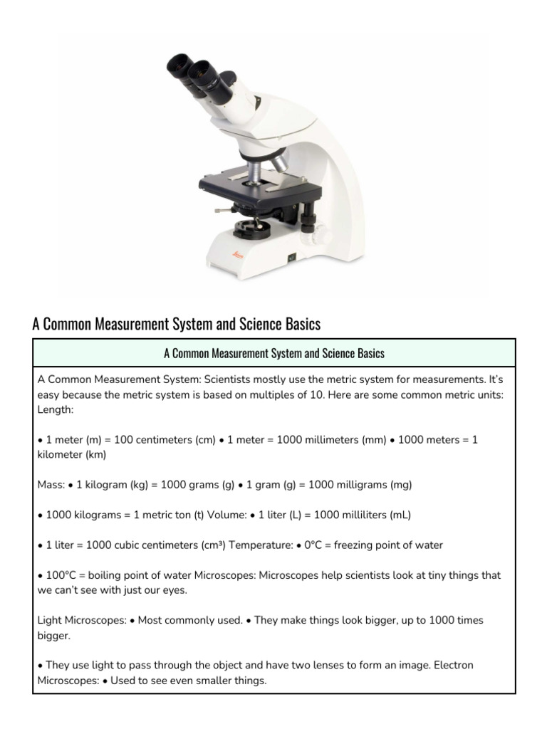 A Common Measurement System and Science Basics - by Diffit (Printable ...