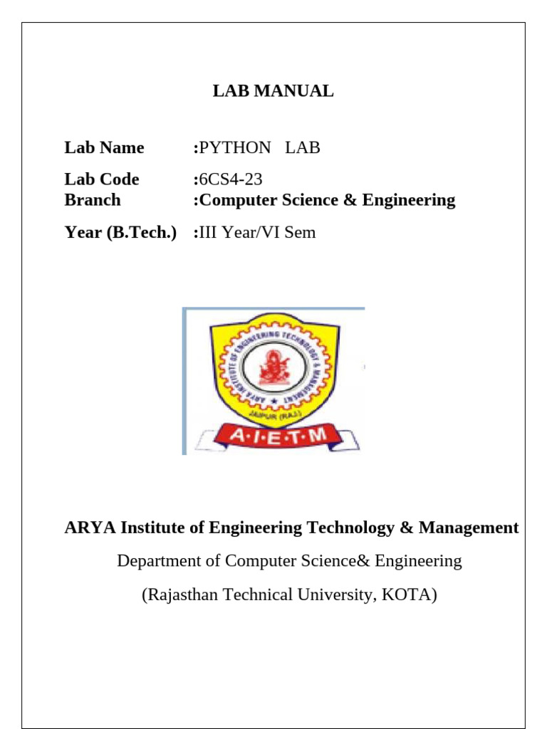 PYTHON LAB MANUAL AIETM | PDF | Control Flow | Parameter (Computer ...