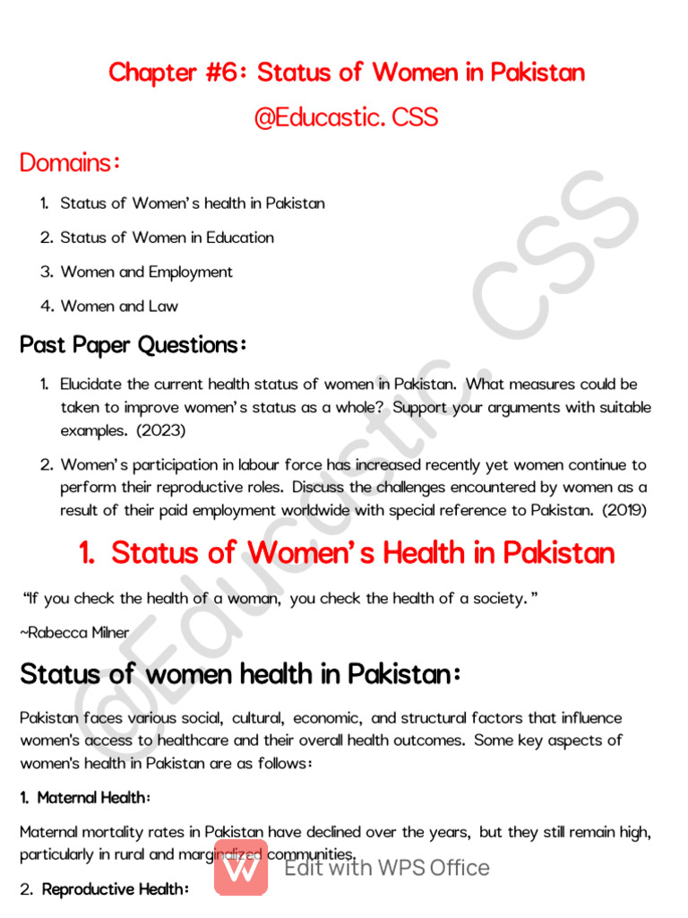 Women's Health Status in Pakistan | PDF | Women's Health | Woman