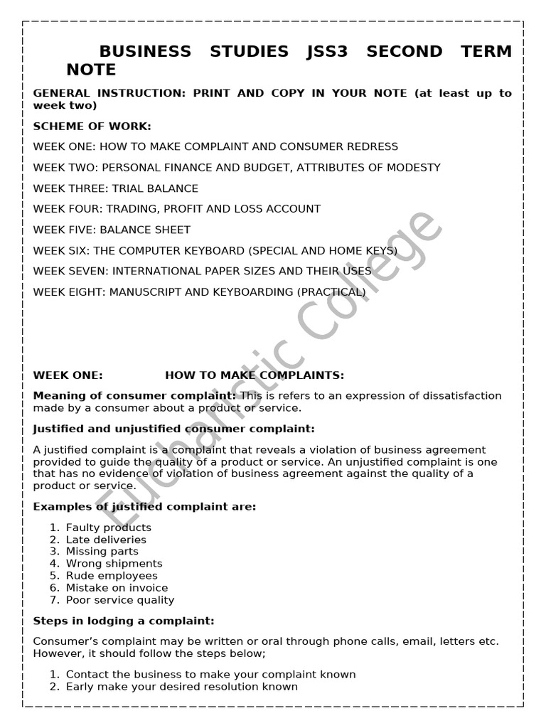 JSS3 Second Term Note Business Studies | PDF | Debits And Credits ...