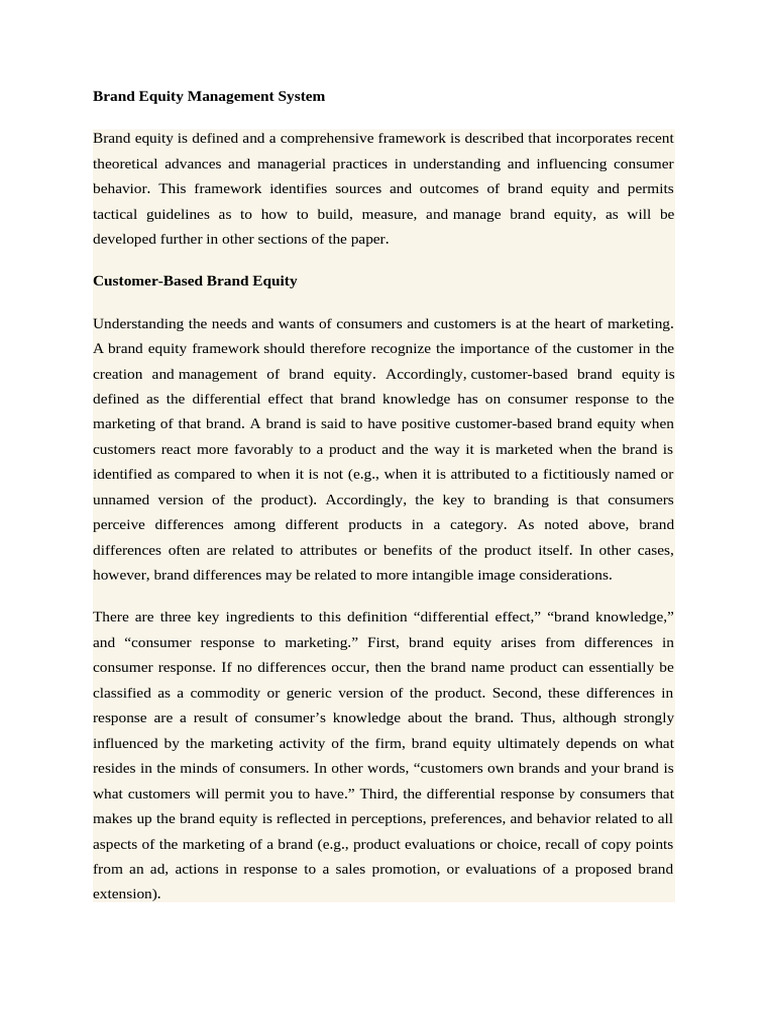 Brand Equity Management Framework | PDF | Brand | Marketing