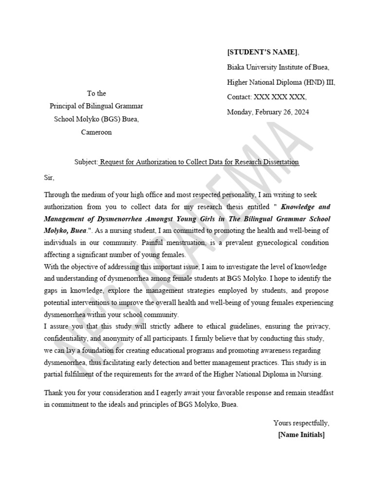Dysmenorrhea Research Authorization Request | PDF