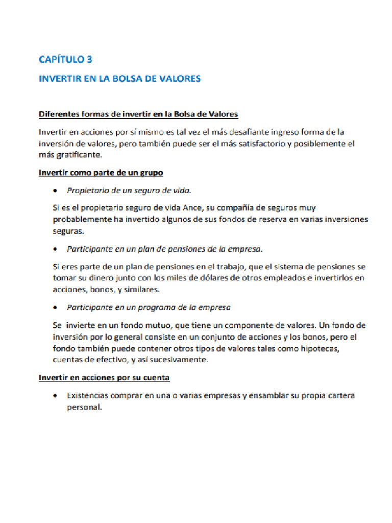 Invertir en La Bolsa de Valores | PDF