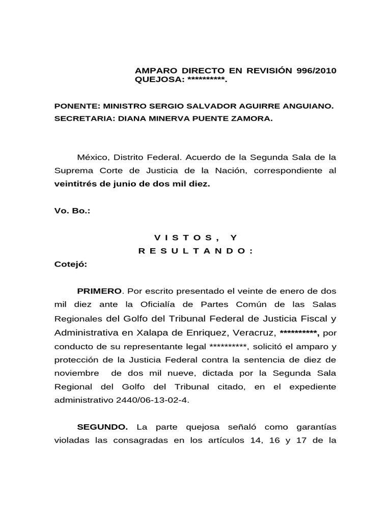 Amparo Directo 996/2010: Análisis Legal | PDF | Caso de ley | Judicaturas