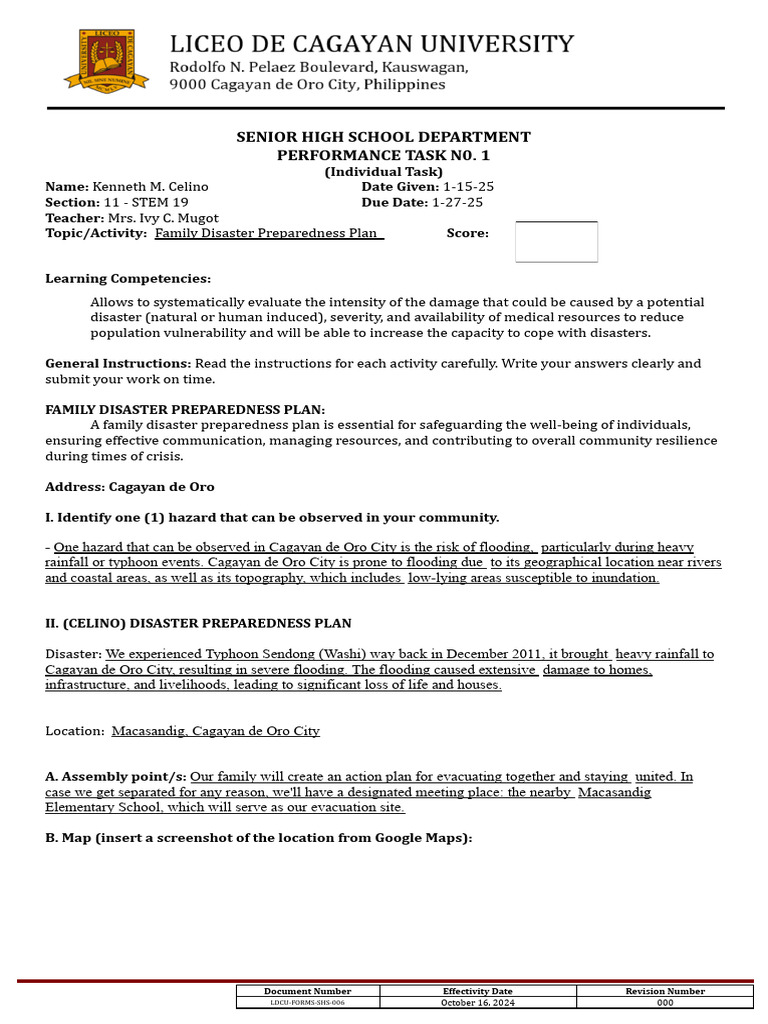 Family Disaster Preparedness Plan Guide | PDF | Flood | Emergency ...