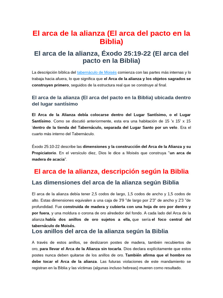 Contenido del Arca de la Alianza | PDF | Arca de la Alianza | Santo de ...