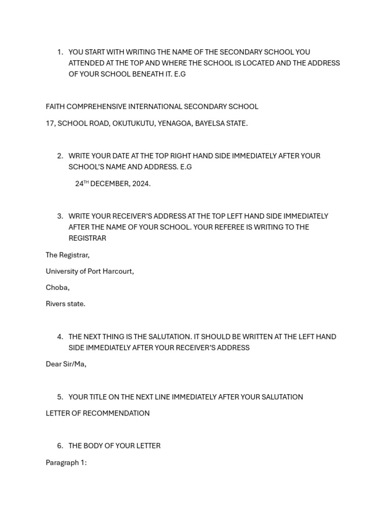 Reference Letter Format for University | PDF