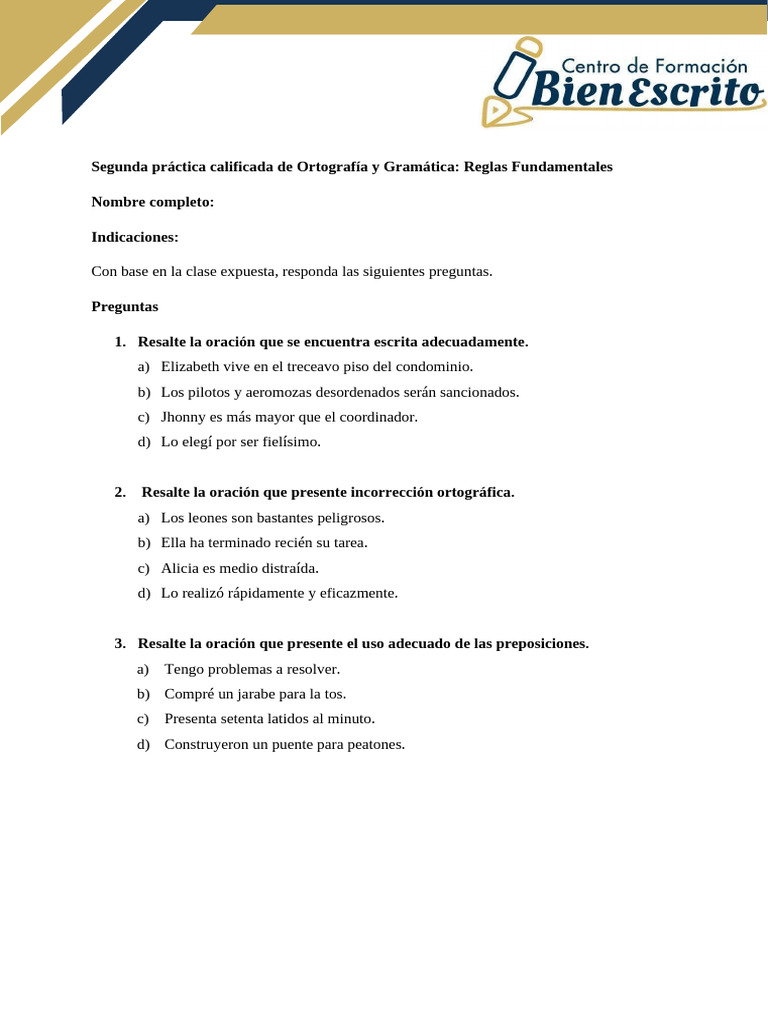 Práctica de Ortografía y Gramática | PDF