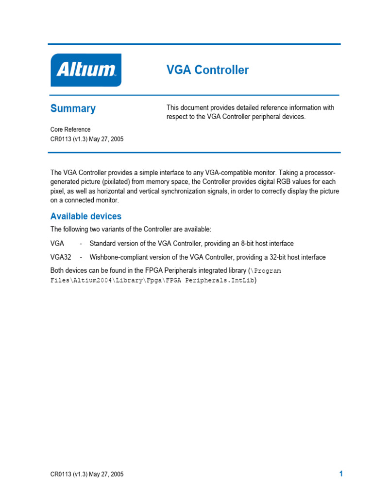 VGA Controller Technical Reference Guide | PDF | Rgb Color Model ...