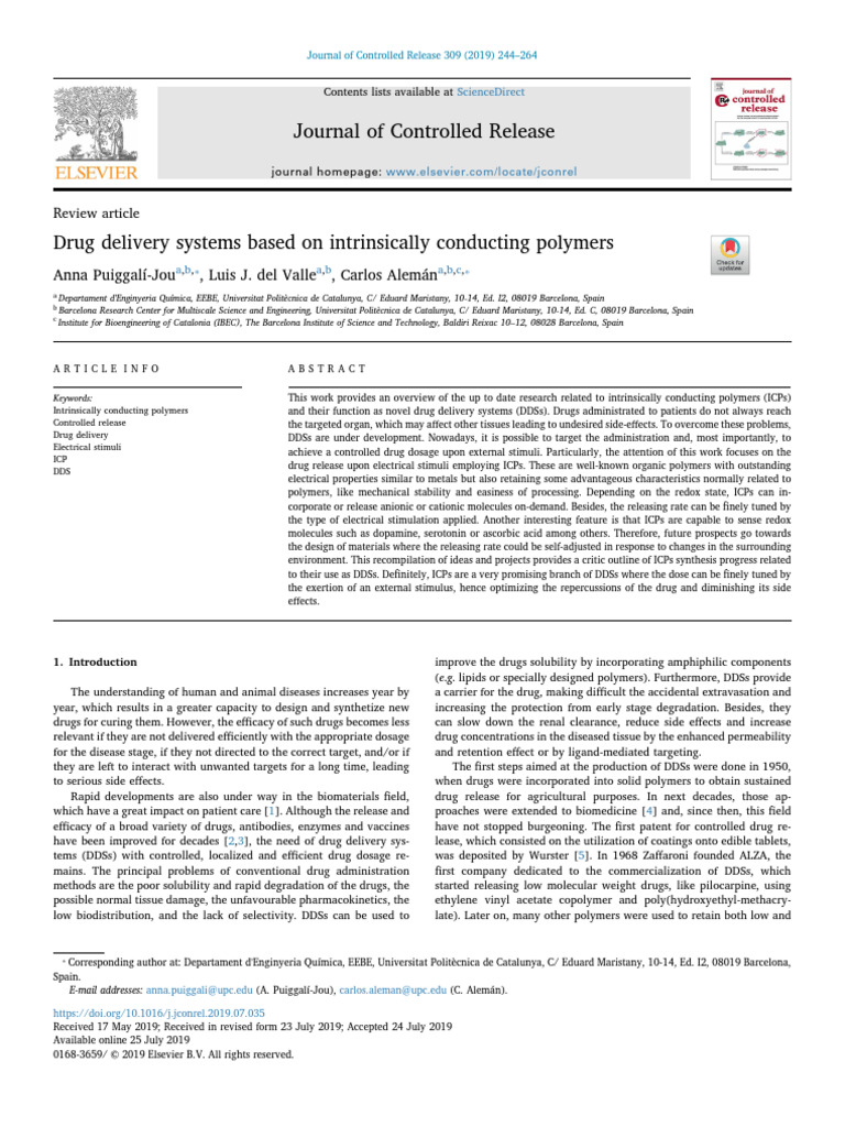 Puigalli Et Al 2019 Drug Delivery Systems Based On Intrinsically ...
