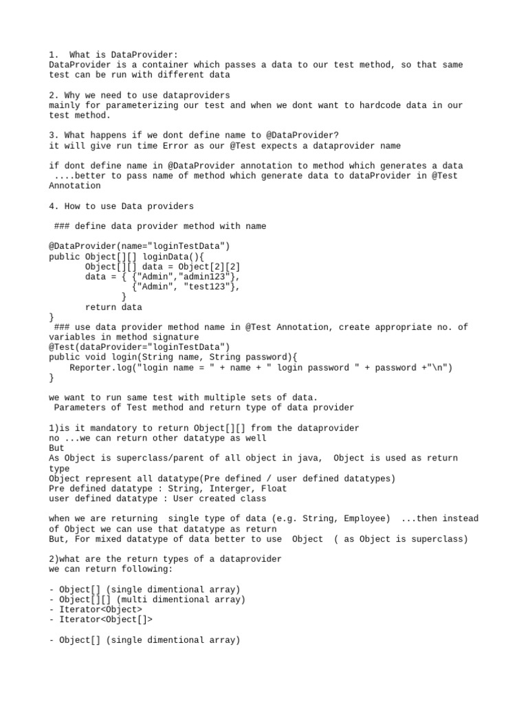 Understanding DataProviders in Testing | PDF | Data Type | String ...
