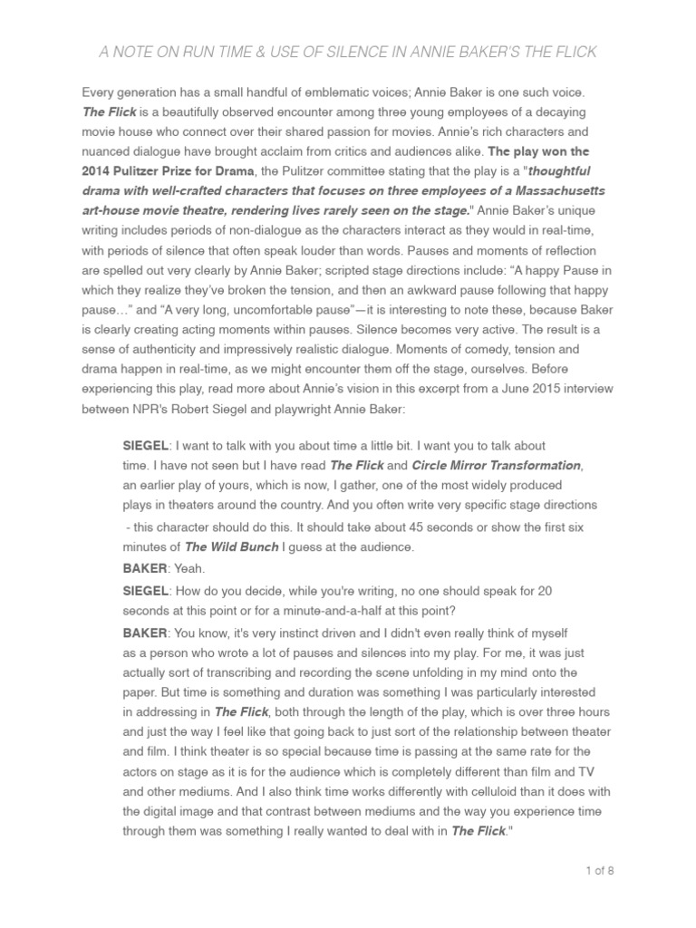 Silence and Time in Annie Baker's The Flick PDF Theatre