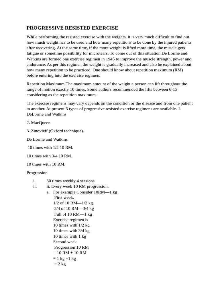 Progressive Resisted Exercise | PDF | Strength Training | Diseases And ...
