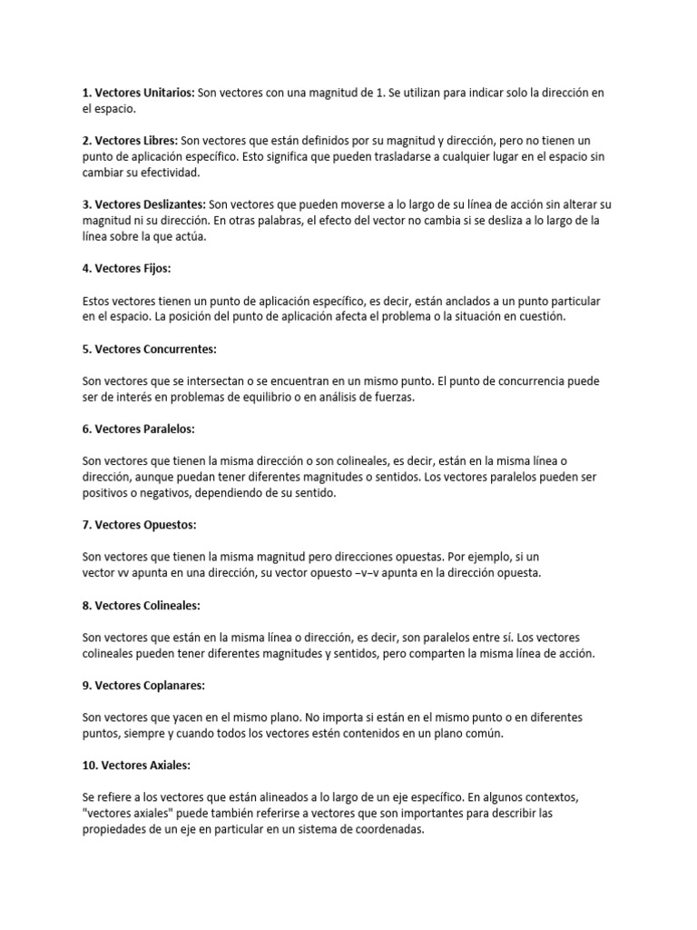 Tipos de Vectores en Matemáticas | PDF