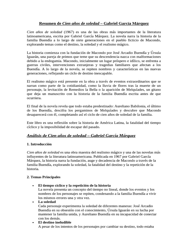 Resumen y analisis de Cien a os - 1