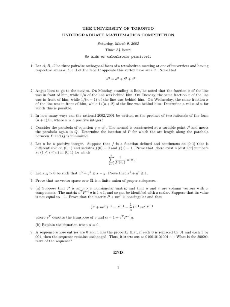 Tor Contest 2 | PDF | Linear Subspace | Matrix (Mathematics)