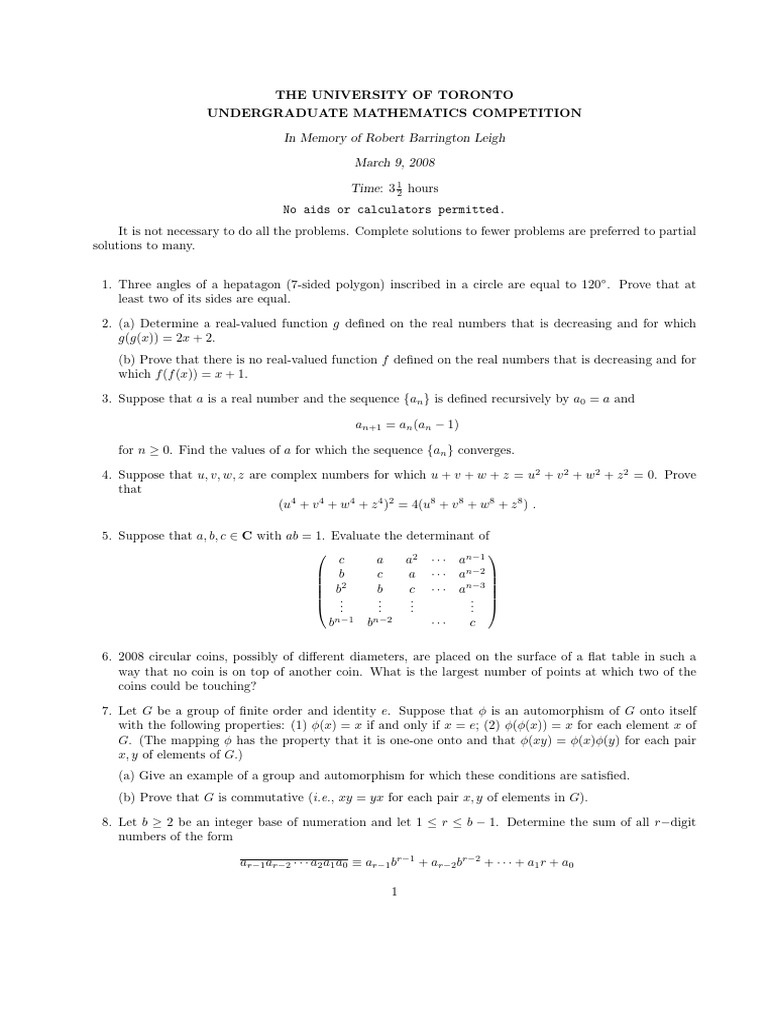 Tor Contest 8 | PDF | Function (Mathematics) | Group (Mathematics)