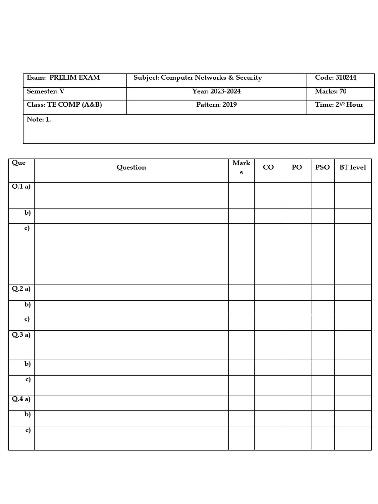 CNS Prelim Paper 2023-24 | PDF | Internet Protocols | Network Socket