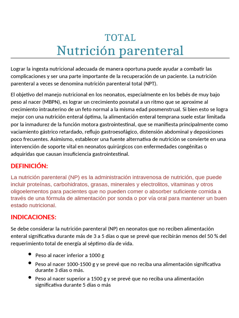 Guía de Nutrición Parenteral en Neonatos | PDF | Nutrición | Dieta y ...