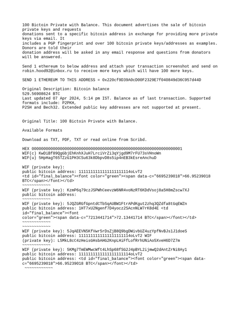 Bitcoin Private Keys with Balance | PDF | Bitcoin | Financial Technology