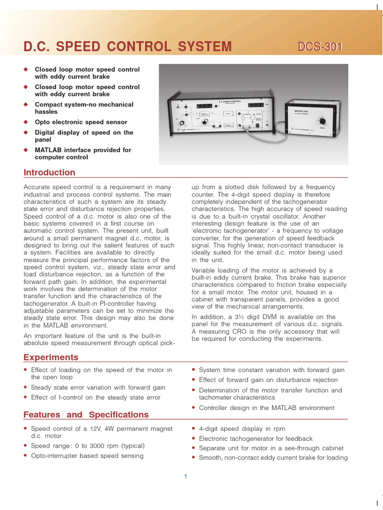 D.C. Speed Control System Overview | PDF | Feedback | Electric Generator