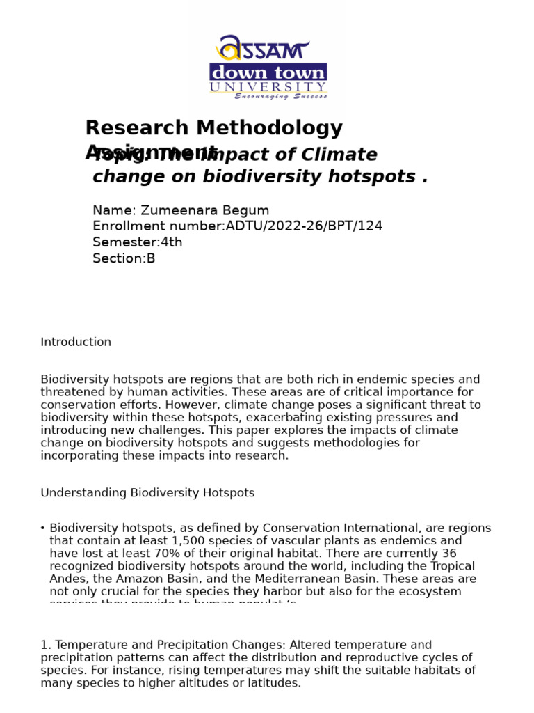 Climate Change Effects on Biodiversity Hotspots | PDF | Conservation ...