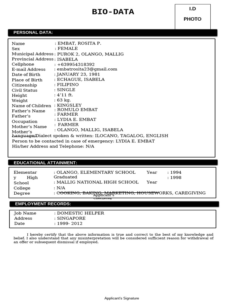 Sample Biodata | PDF