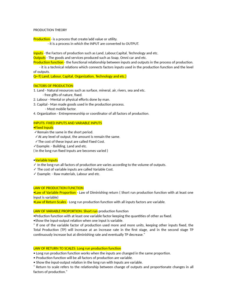 PRODUCTION-THEO-WPS-Office | PDF | Production Function | Factors Of ...