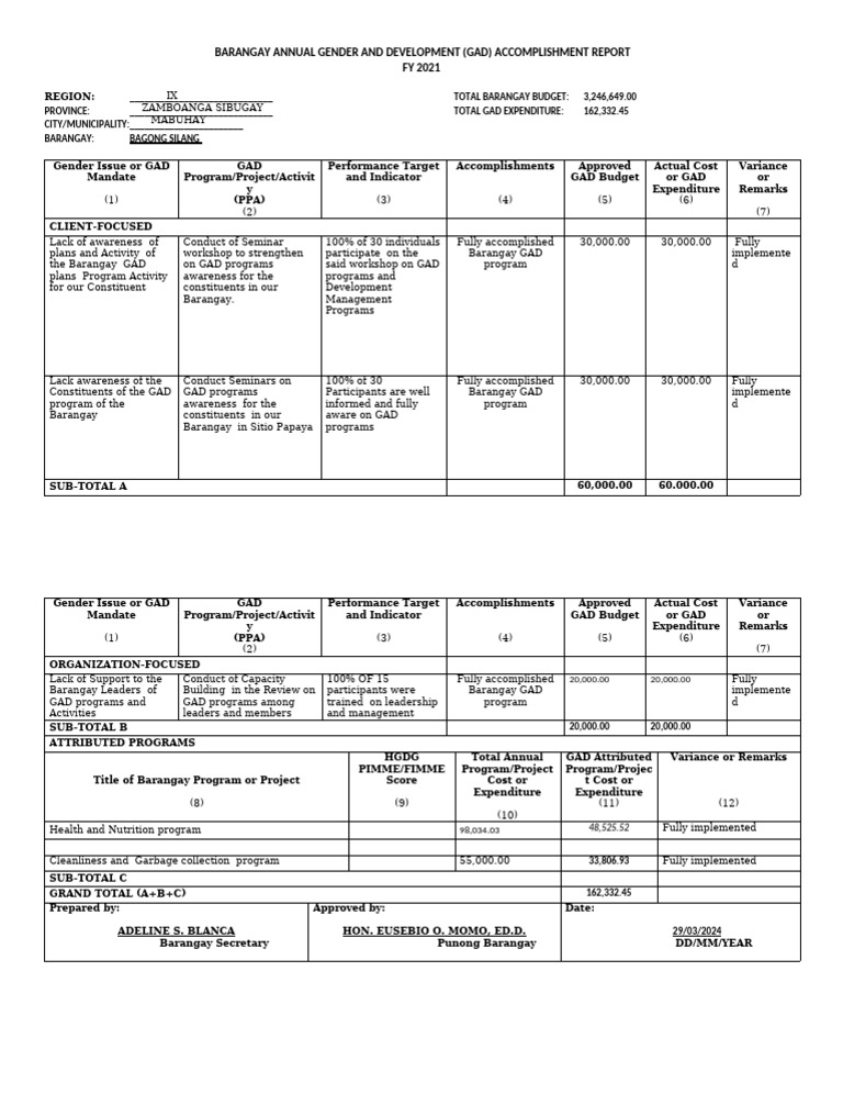 Gad Accomplishment Report Form | PDF