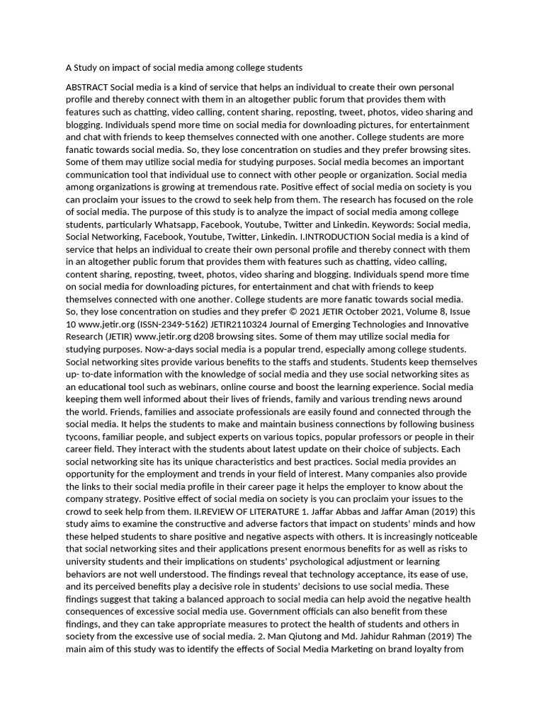 A Study On Impact of Social Media Among College Students | PDF | Social ...