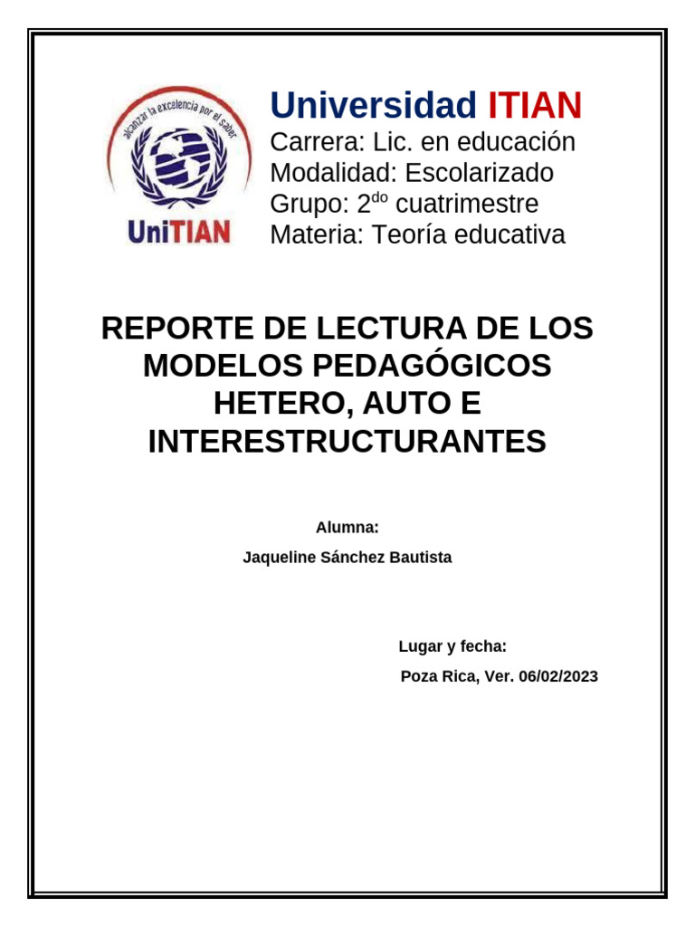 Modelos Pedagógicos: Hetero, Auto e Interestructurantes | PDF | Plan de ...