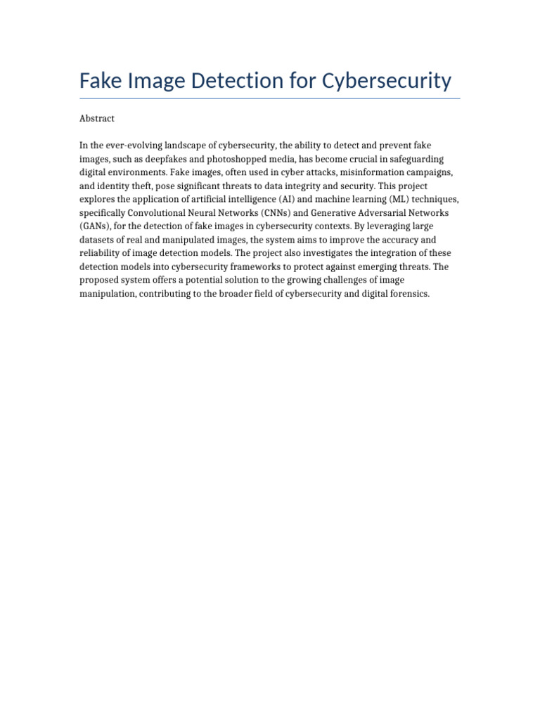 Fake Image Detection Cybersecurity Abstract Pdf