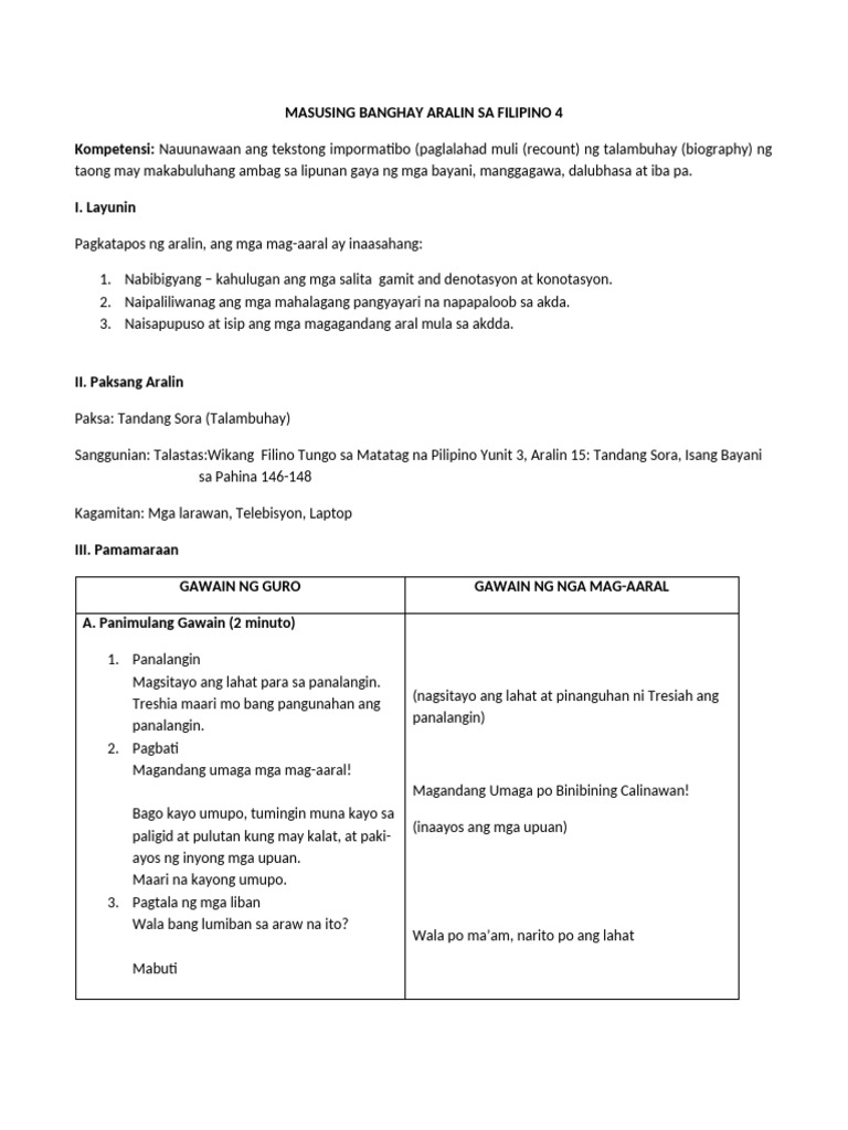 Filipino Lessonplan | PDF
