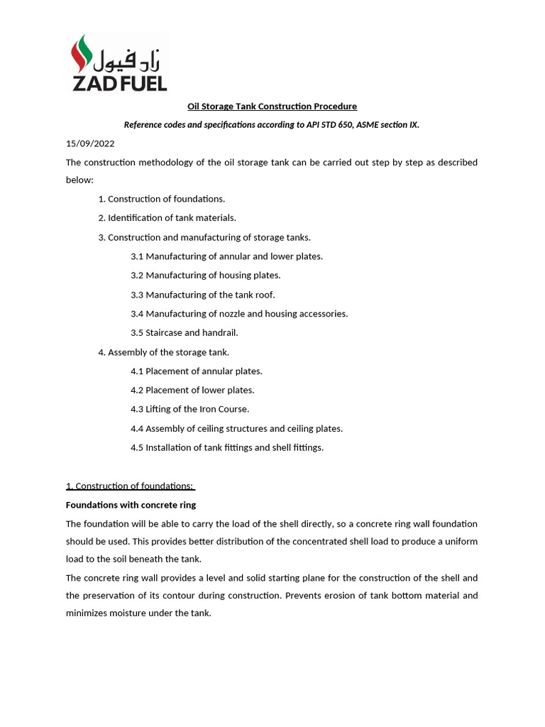 Oil Storage Tank Construction Guide | PDF | Welding | Construction