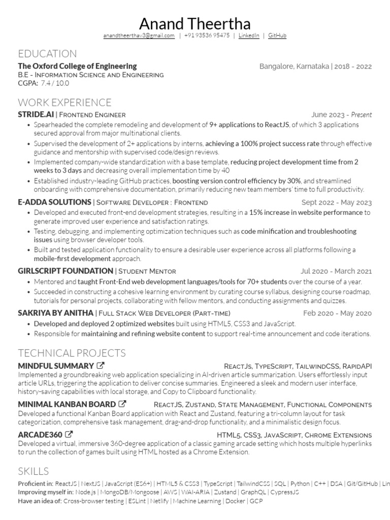 Frontend - Engineer - Anand - Theertha | PDF | Software Engineering ...