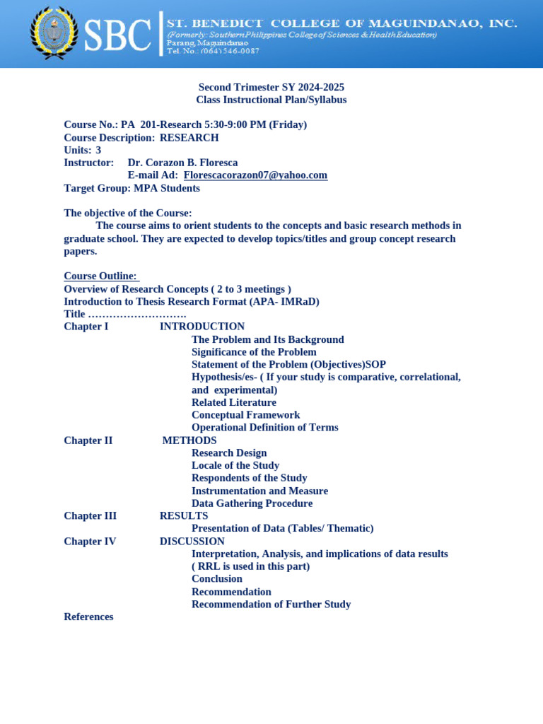 Second Trimester Research Course Syllabus | PDF | Data | Methodology